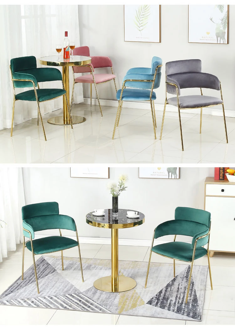 Wholesale Hotel Outdoor Restaurant Dining Chair Home Modern Furniture Velvet +Titanium Electroplate Gold Leg